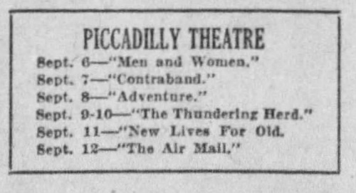 Piccadilly Theatre - Sept 1925 Ad
